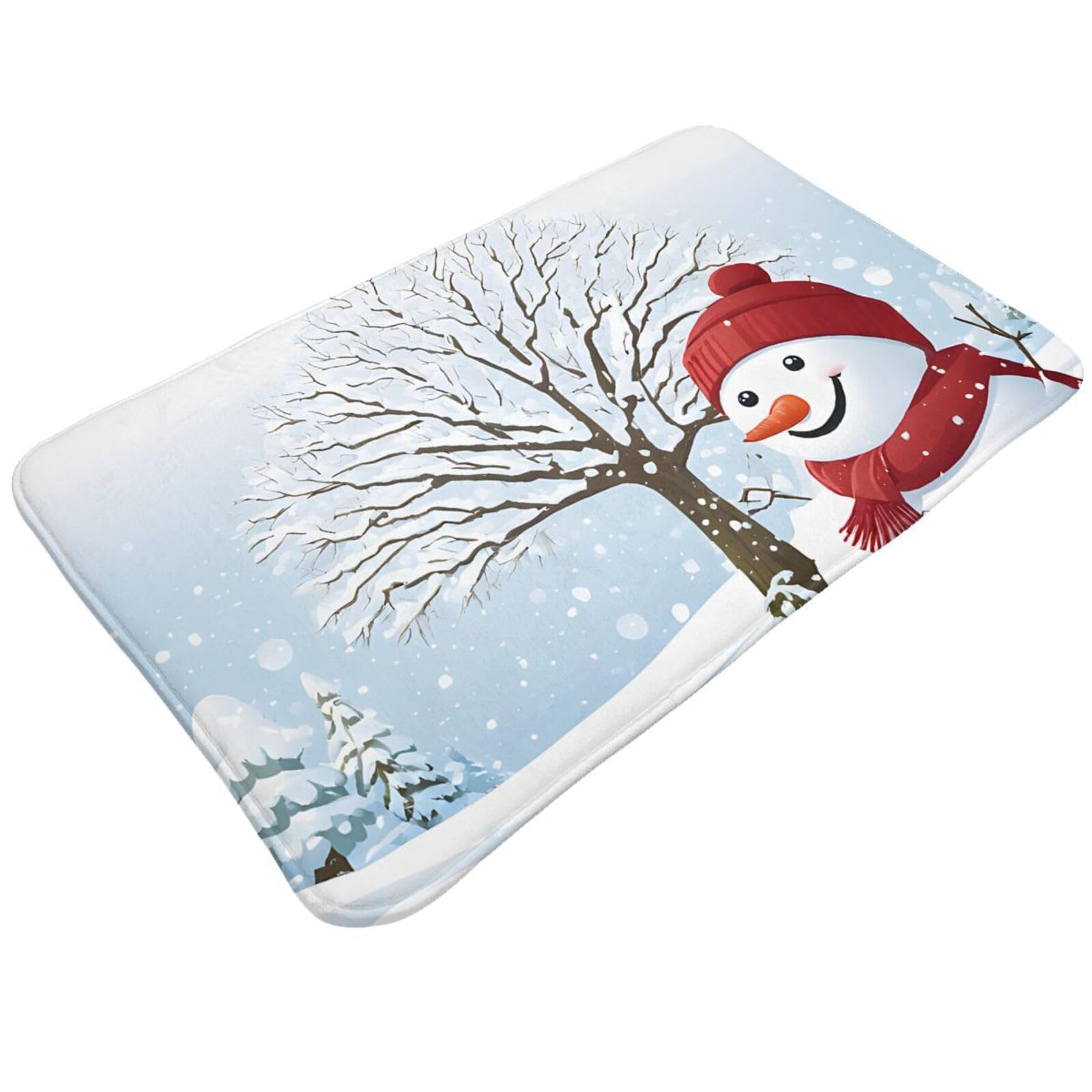Merry Christmas with Happy Snowman Print Living Room Bathroom Kitchen Anti Slip and Absorbent Carpet, Indoor Entrance Door Muddy Floor Mat, Ultra Soft Washable Carpet 21x31.5 Inches