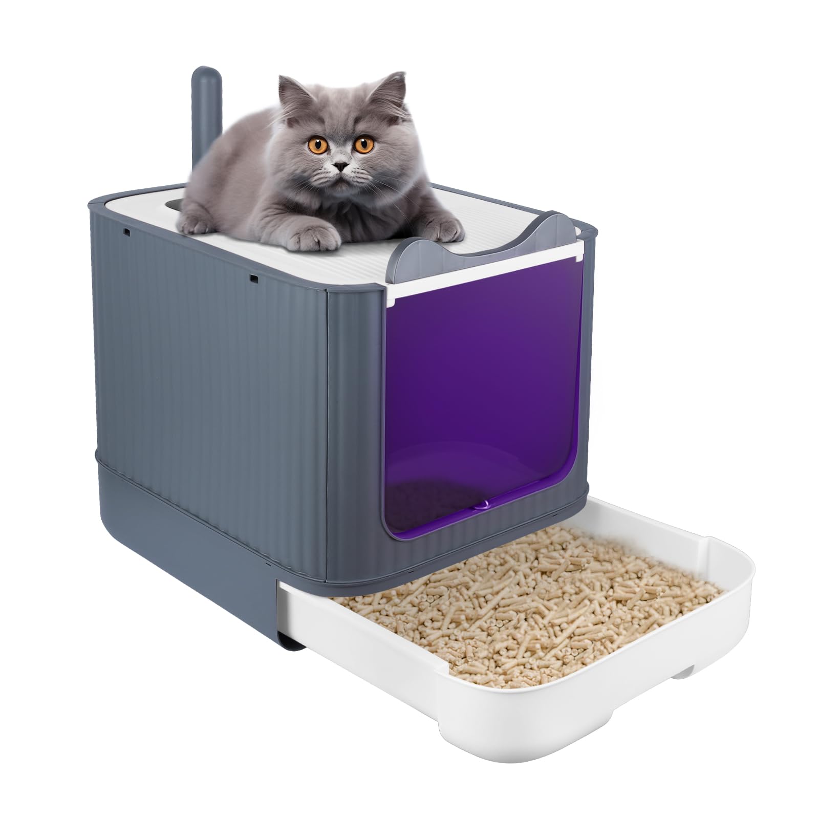 Lettiera autopulente per gatti, autopulente, per gatti con raggi ultravioletti, 44,5 x 36,5 x 34,5 cm, colore: bianco