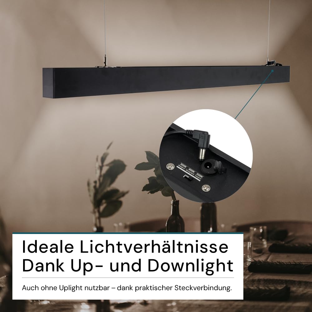 LUXULA LED Pendelleuchte 120 cm Schwarz, 30W 3600lm, 3000-6500K einstellbar, Hängelampe Up & Down Aluminium, Blendfrei UGR<19, Deckenlampe als Büro- & Tresenleuchte, Esszimmerlampe hängend