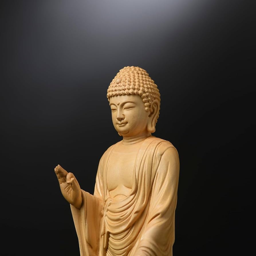 Amazon｜仏像 阿弥陀如来 浄土宗 舟形立像 柘植の木 木彫り 蓮華座 戌