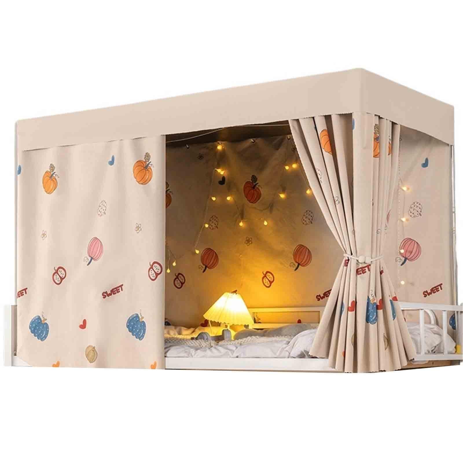 HAJHI Thicken Blackou Bunk Bed Tent Dormitories Bunk Bed Curtains for Bottom Top Polyester 3 Doors Loft Bed Curtains Mosquito-Proof(3*curtains,1.5M,R)