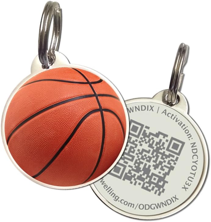 Pet Dwelling QR Code Pet ID Tag – Sports Dog & Cat ID Tags for Pet Safety, Free Personalized Online Profile, Instant Scan Alerts – Basketball