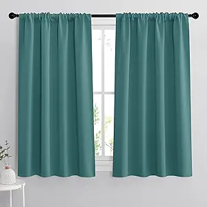 RYB HOME Bedroom Window Curtains, Heat Cold Insulated Drapes for Energy Cost Saving Washable Curtain Set for Living Room Family Engagement Bathroom Sunroom, 42 x 54 inches Long, Teal, 1 Pair