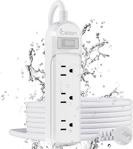 Regleta de alimentación para exteriores, impermeable, IPX6, protector de sobretensiones con cable de extensión de 10 pies, 3 salidas amplias,