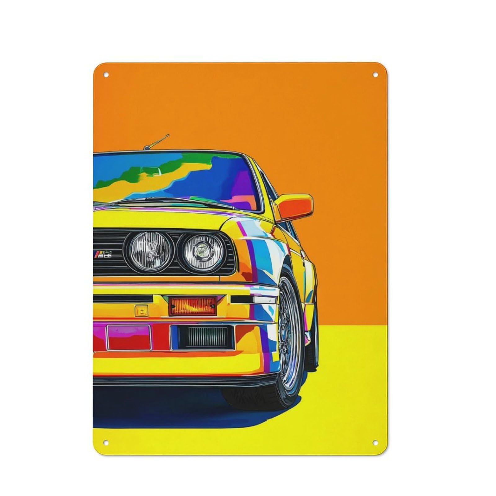 Junmoney Vibrant Retro Car Illustration -1 Vintage Metal Wall Sign 40X30cm For Café Or Restaurant, For Metal Sign Collectors, For Garage And Workshop Walls