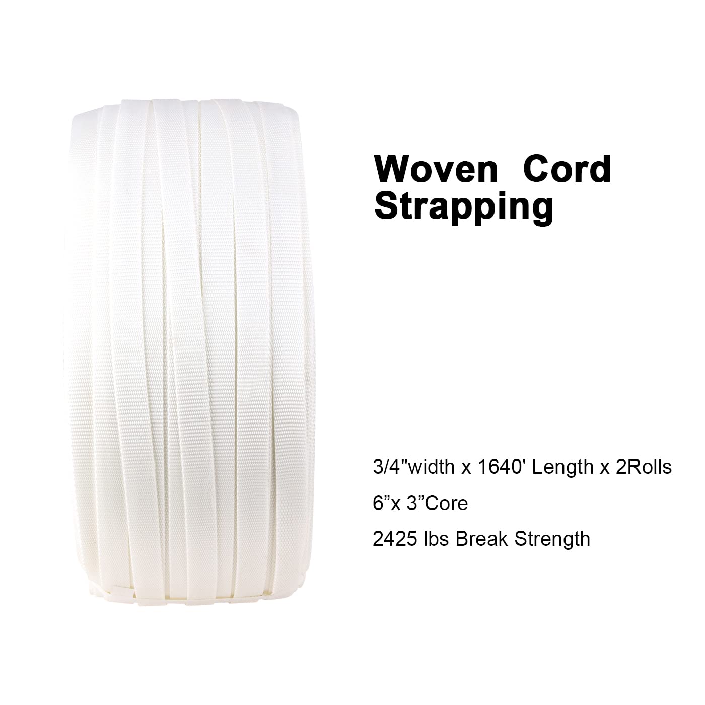 [ 2 Rolls ] 3/4" x 1640’Per Roll Woven Cord Strapping Roll, 3280'Total Length, 2425 lbs Break Strength, Packaging Strapping, Heavy Duty Polyester Cord Strapping, 6”x 3”Core (2)
