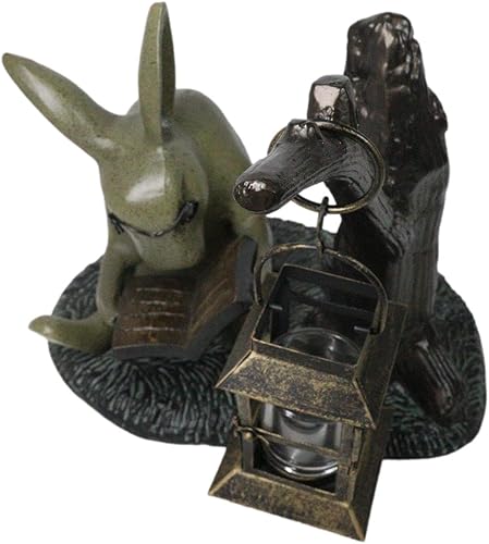 Ebros Gift Verdi - Libro de lectura de conejo caprichoso de aluminio verde de medianoche, estatua de linterna de vela de 10 pulgadas de alto,