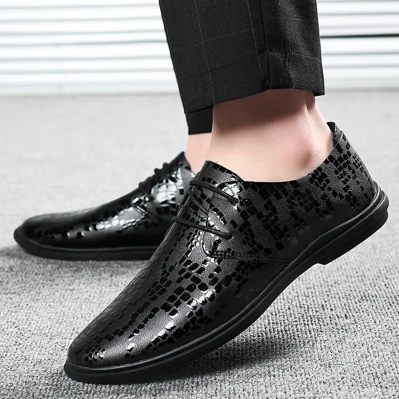 Formal Oxford Shoes for Men Lace Up Pointed Toe Vegan Leather Derby Shoes Block Heel Anti-Slip Non Slip Rubber Sole Prom4