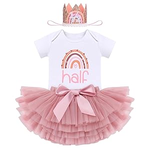 FYMNSI Baby Mädchen Boho Regenbogen 1. Geburtstag Outfit Baumowlle Kurzarm Strampler Body Tütü Tüll Rock Blumen Stirnband Erster Geburtstag 1 Jahr Alt Party Fotoshooting Bekleidungsset Dunkelrosa