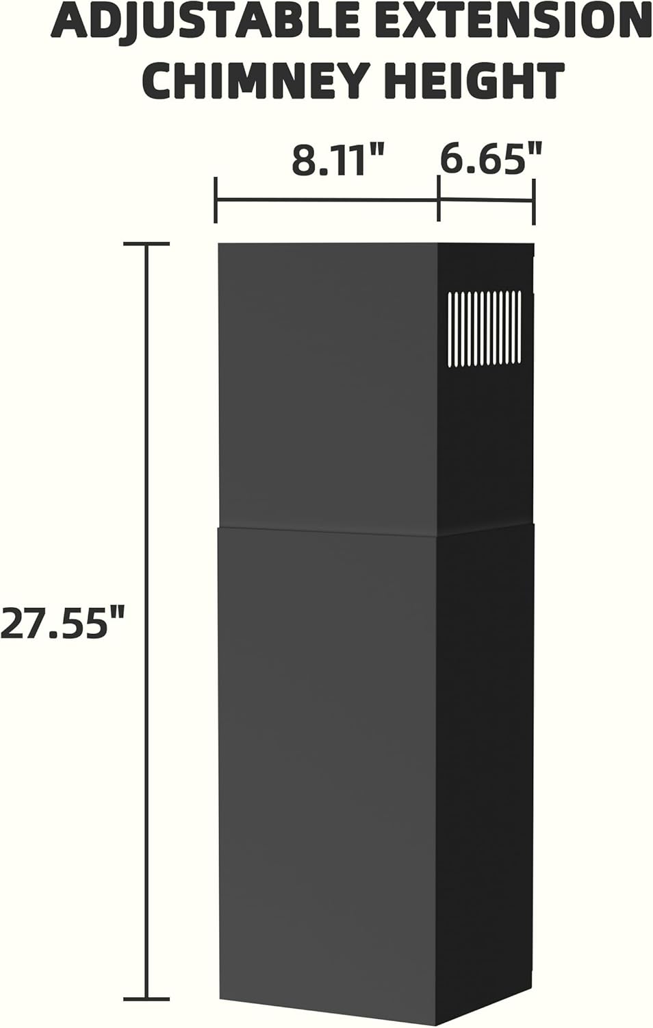 Black Range Hood Extension Chimney FGS-TD24B-ZST, Stainless Steel Wall Mount Chimney Extension for FIREGAS Range Hood FGS-UBD24Y75AC, FGS-UBD24Y75CC
