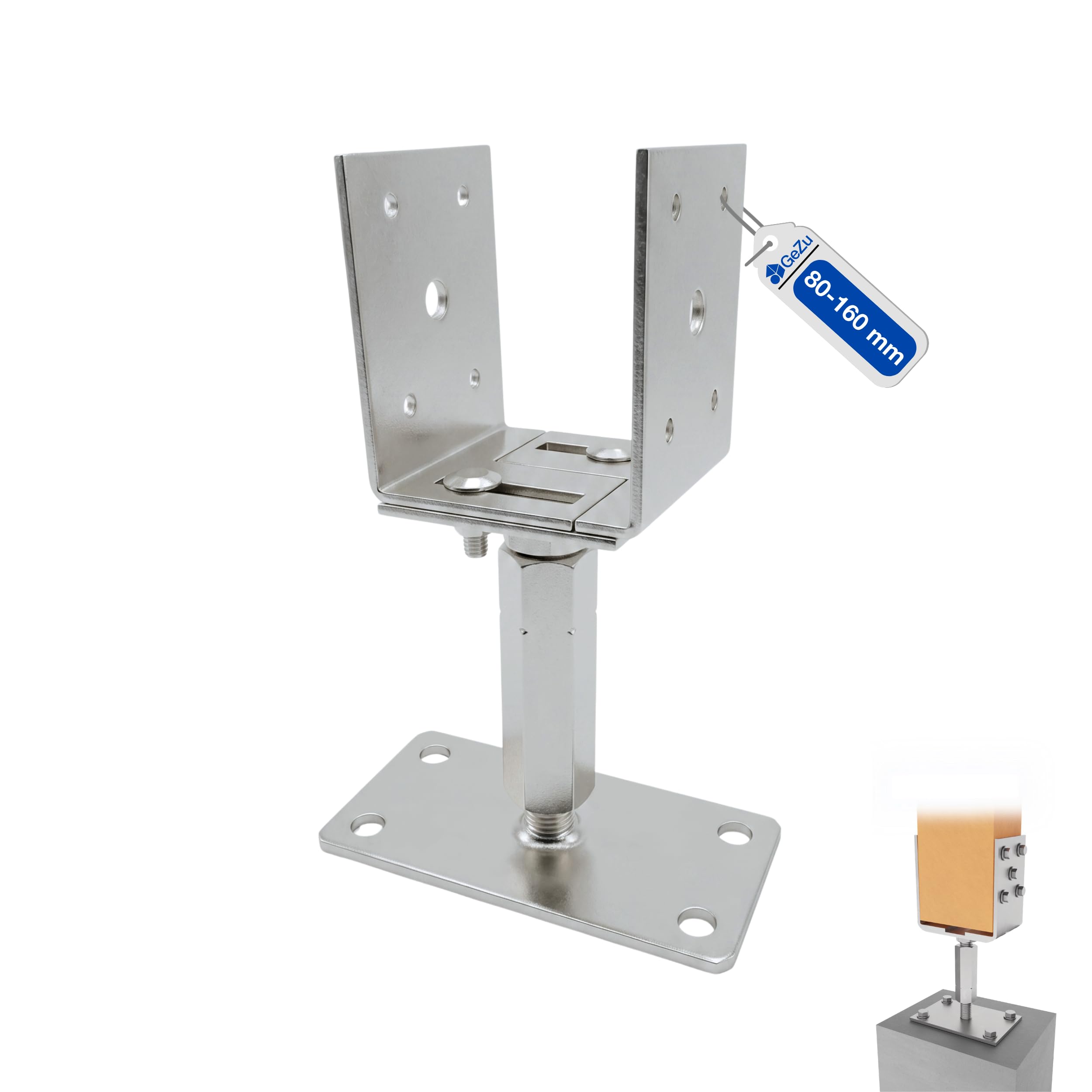 GeZu Impex U Adjustable Elevated Post Base Support U 80-160 mm