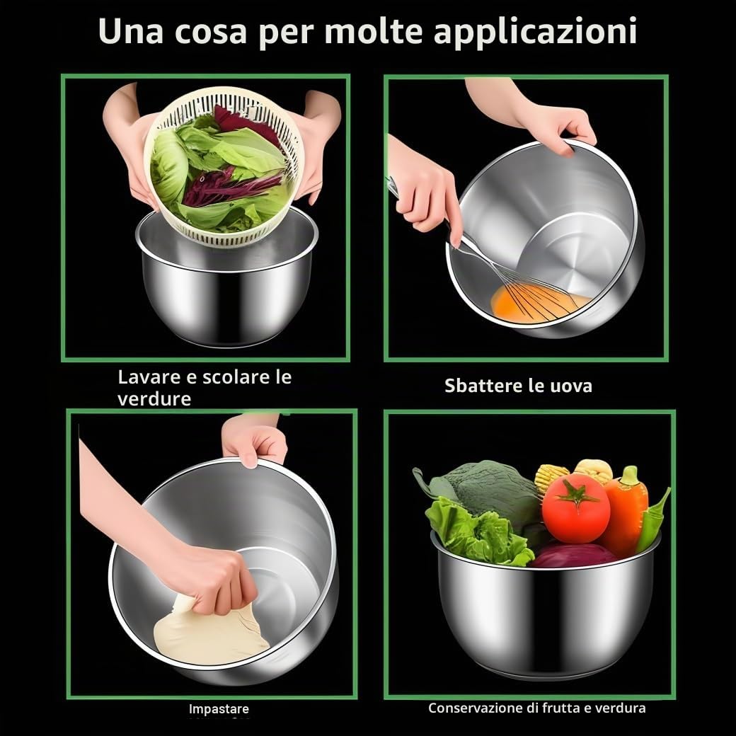 Centrifuga per insalata XXL, in acciaio inox, 5 l, con pelapatate e bottiglia da spremere, lavabile in lavastoviglie, ideale per lavare e asciugare insalata