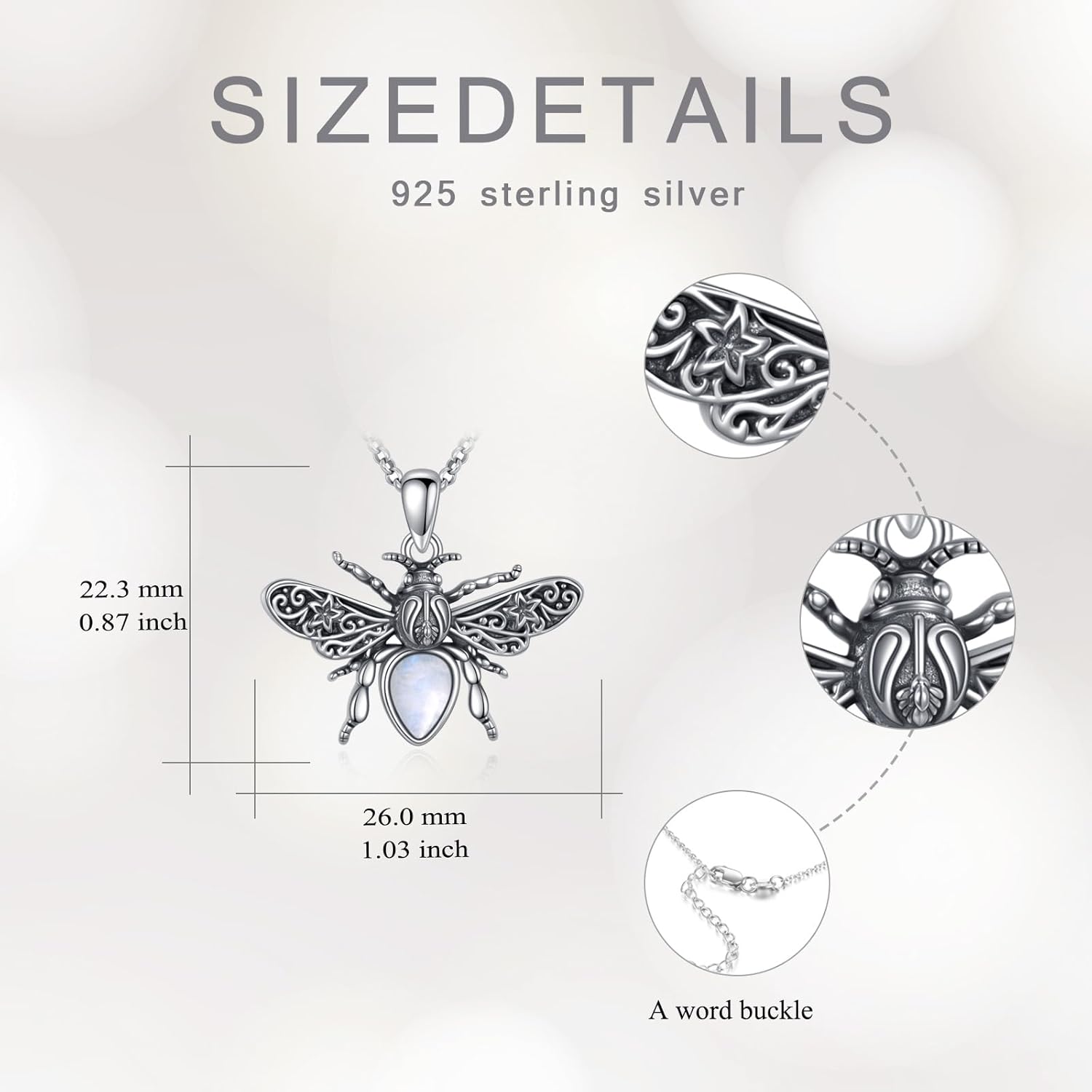 Bee Moonstone Necklace, 925 Sterling Silver Vintage Pendant with Natural Gemstone, Boho Hypoallergenic Jewelry Gift for Her - Image 7