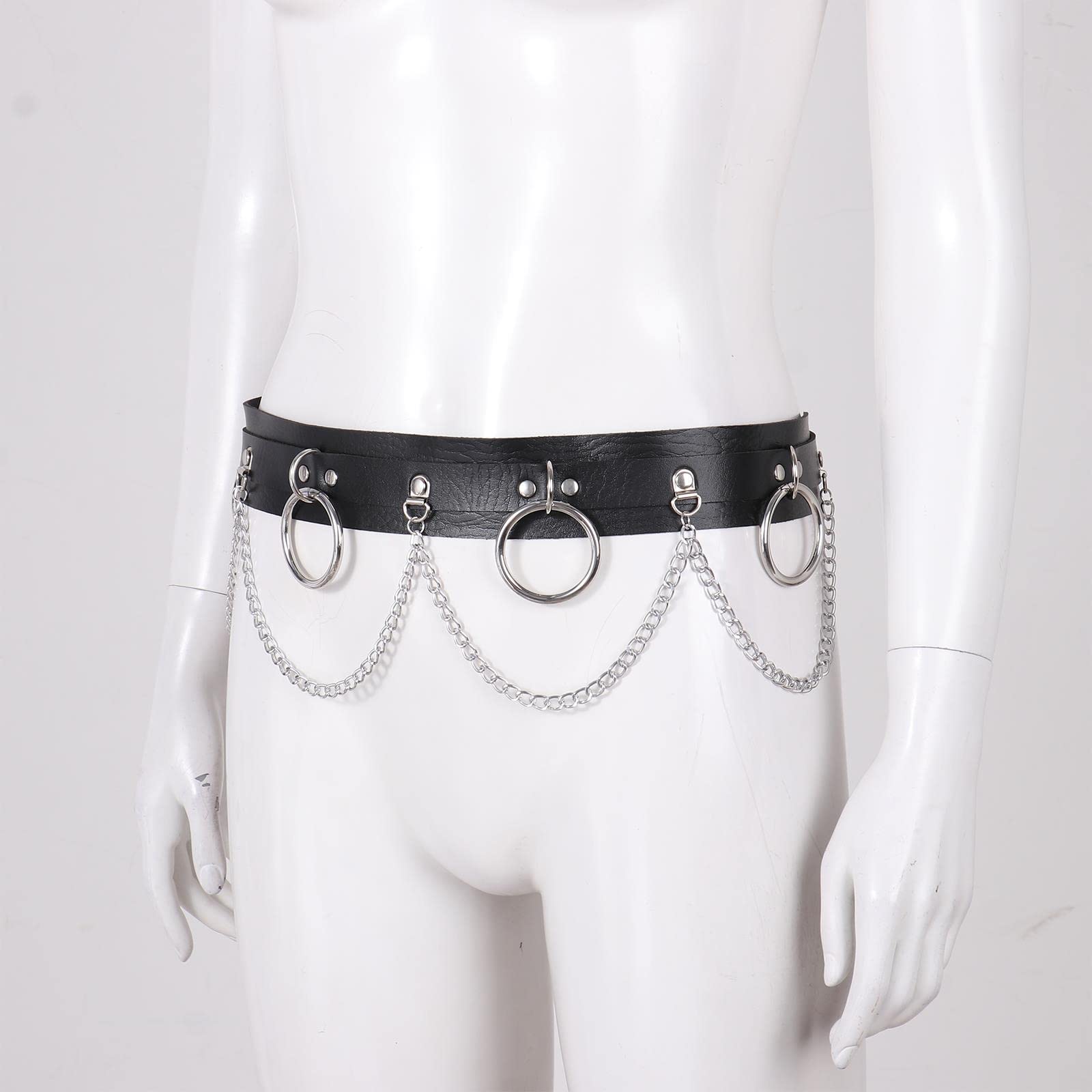 RWRAPS Unisex Taille Kette Gürtel PU Leder Körper Kette Gürtel Metall O-Ring Gürtel Nachtclub Party Gothic Schmuck Zubehör