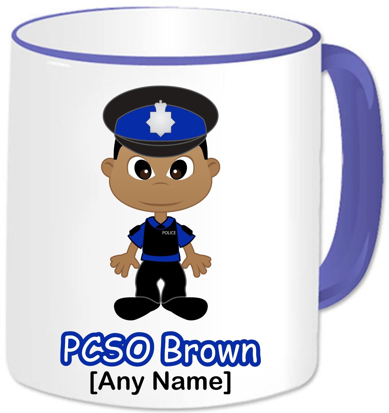 PCSO Gift - Personalised PCSO Mug - Male Police Community Support Officer Policeman Novelty Christmas Birthday Presents Idea (Black Male) (Blue Handle)