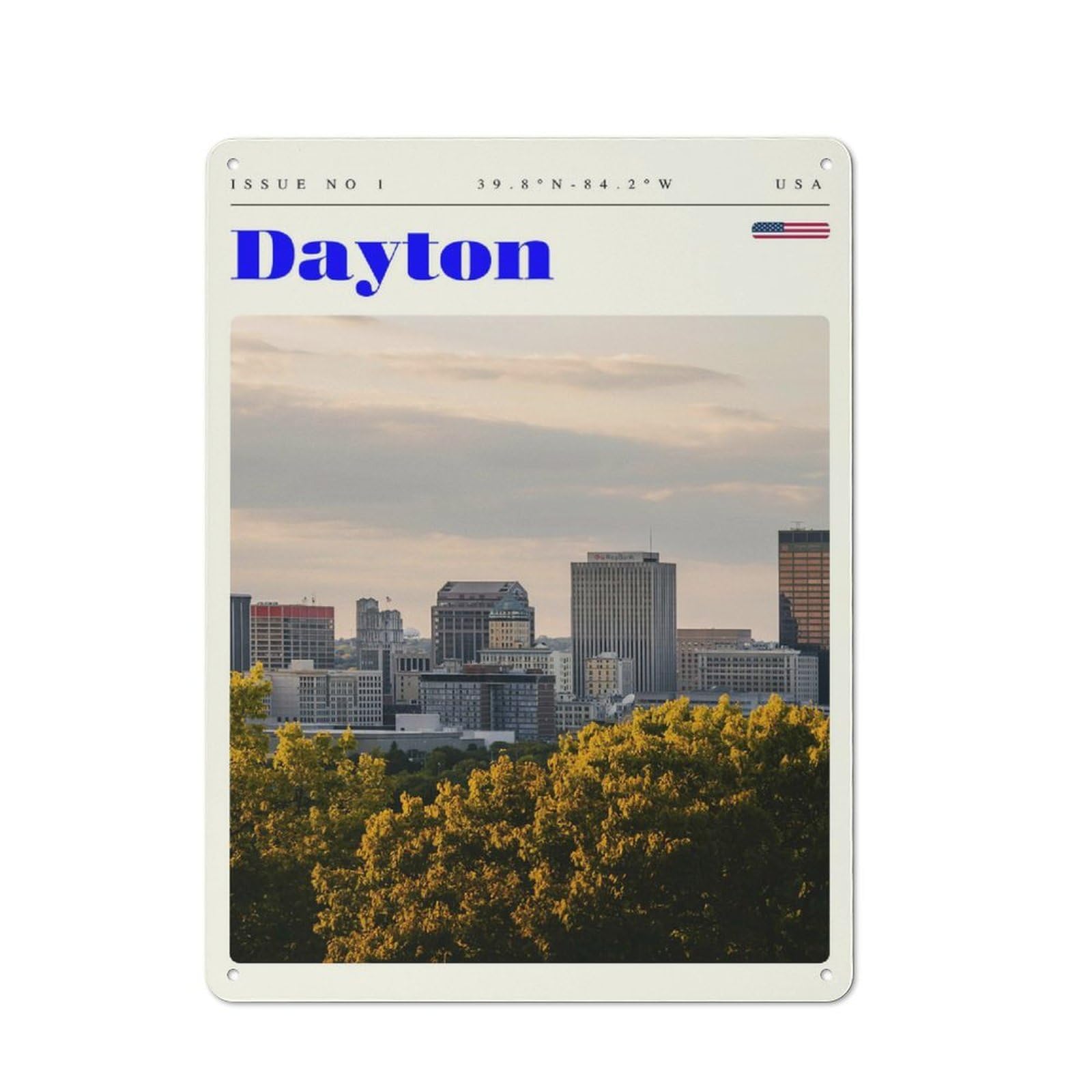 Junmoney Style-7 For Café Or Restaurant, Dayton Ohio Travel Art Retro Metal Sign 40X30cm, Gift For Café Owners And Decorators During The Christmas Season
