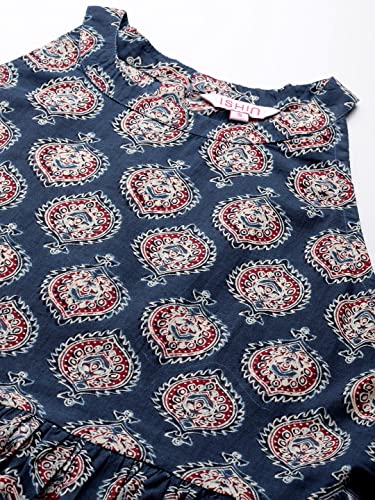 Image of ishin Women's Pure Cotton Maroon Abstract Printed A-Line Kurta suit set with Sharara & Dupatta