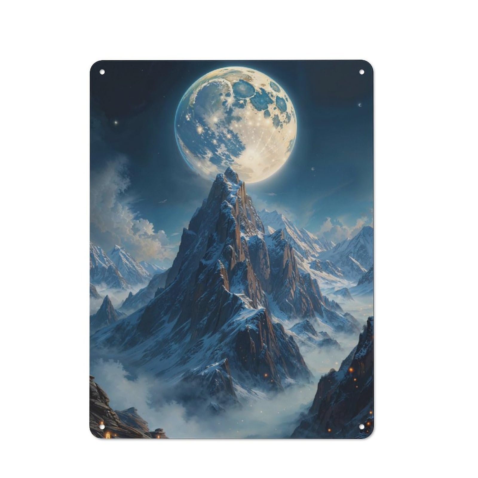 Junmoney Moonlit Mountain Peak Tin Sign 40X30cm With For Pub Or Café, Retro-Style Decor, Suited To Café Interior Fans