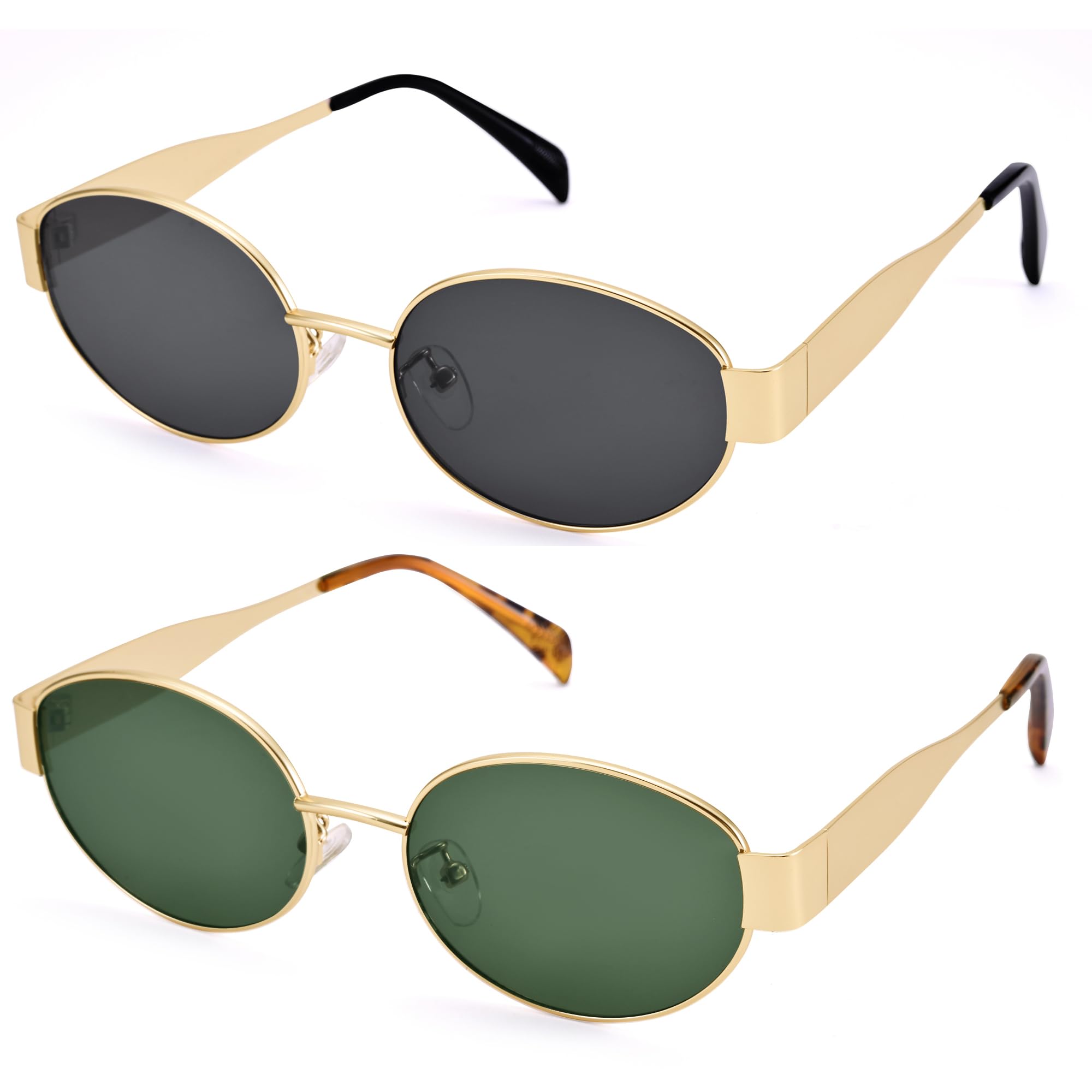 Retro Oval Sunglasses for Women Men - Trendy Gold Sun Glasses - Fashion Metal Frame Shades