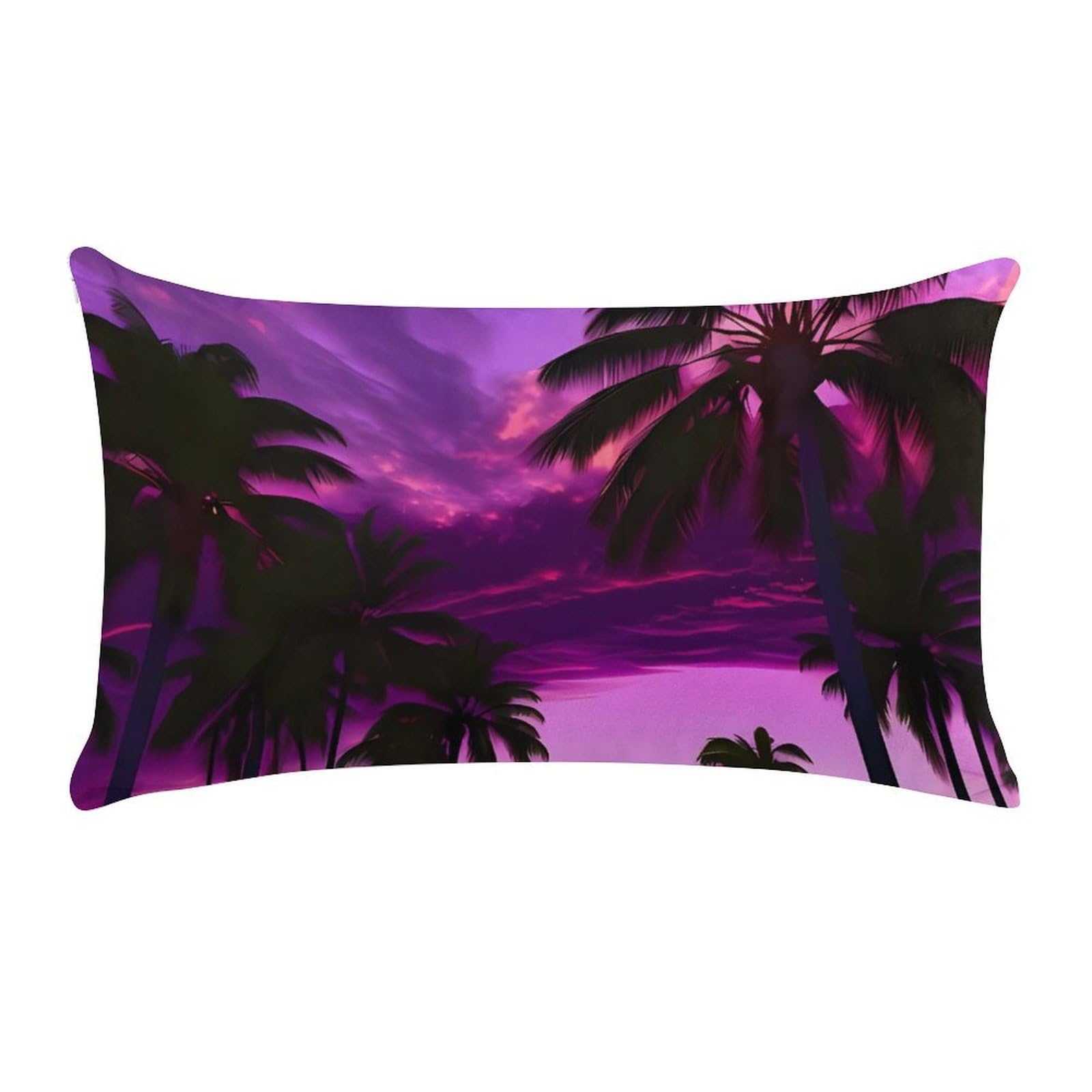 Palm Tree Purple Sunset Pillow Cases for Sofa, Super Soft Plush Pillow Cover with Zipper, Luxury Cozy Pillow Shams for All Seasons, Lightweight Pillowcases for Bedroom, 12" X 20"