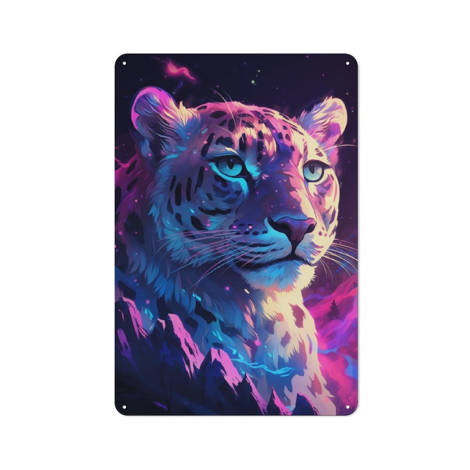 Junmoney Snow Leopard Aurora Tin Sign 30X20cm With For Home Bar Wall, Rustic Decor, For Kitchen, Dining Room And Home Bar Wall Decor