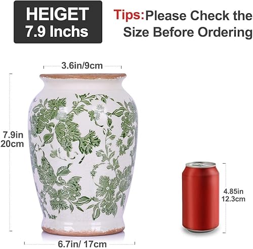 Miniatura 2 de Jarrón chinoiserie verde de 7.9 pulgadas de alto, floreros florales de decoración de chinoiserie, jarrón de cerámica de cerámica agrietada con hielo