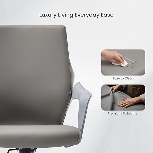 Miniatura 7 de EUREKA ERGONOMIC Dorian - Silla de oficina ejecutiva con soporte lumbar curvado, silla de escritorio de cuero regenerado con respaldo medio,