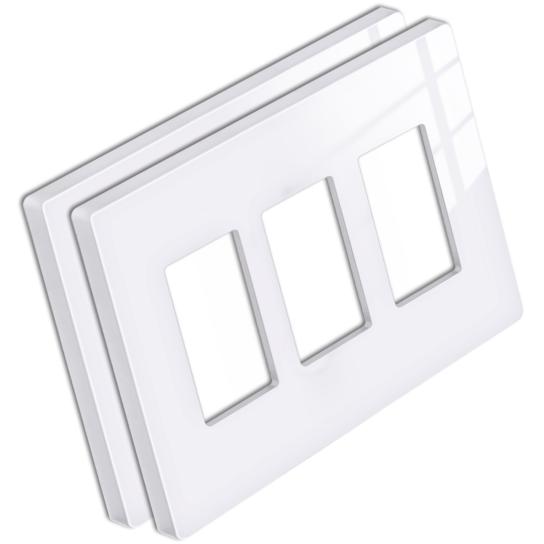 Photo 1 of [2 Pack] BESTTEN 3 Gang Screwless Decorative Wall Plate, Mid-Size H4.88" x W6.74", USWP6 Gloss Snow White, Faceplate Cover for Decorator Receptacle Outlet & Switch