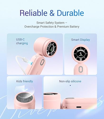 Miniatura 6 de iTurbo - Ventilador turbo de mano, mini ventiladores de mano portátiles plegables, batería recargable, pantalla LED de alta velocidad de 5