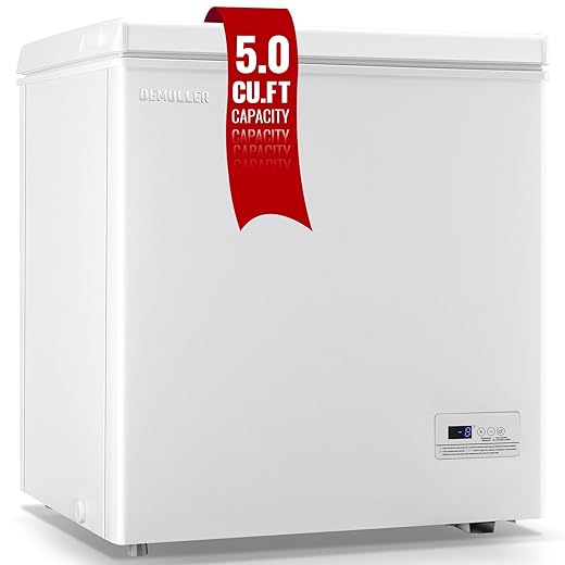Chest Freezer 5.0 Cubic Feet Freezers with Temperature Display Panel Small Deep Freezer 2 Removable Basket Top Open Door Freezer Ideal for Apartment Office Dorm White