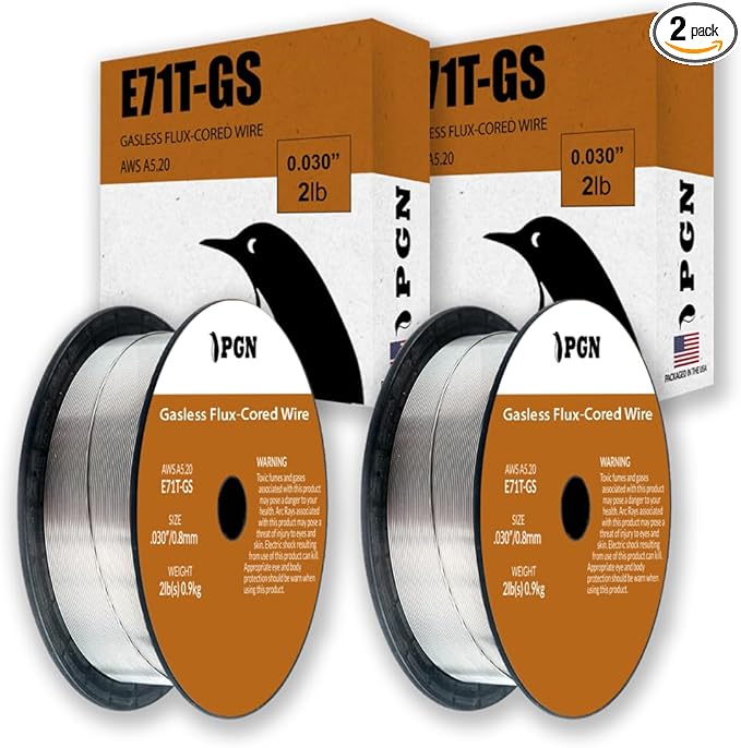 (2 Pack) PGN Flux Core Wire .030 - E71T-GS .030 Inch, 2 Pound Spool - Gasless Mild Steel Welding Wire with Low Splatter - For All Position Arc Welding