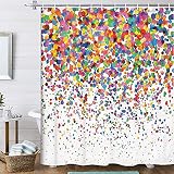 Colorful Shower Curtain, Geometric Confetti Falling Colorful Rainbow Polka Dot Shower Curtain for Ba