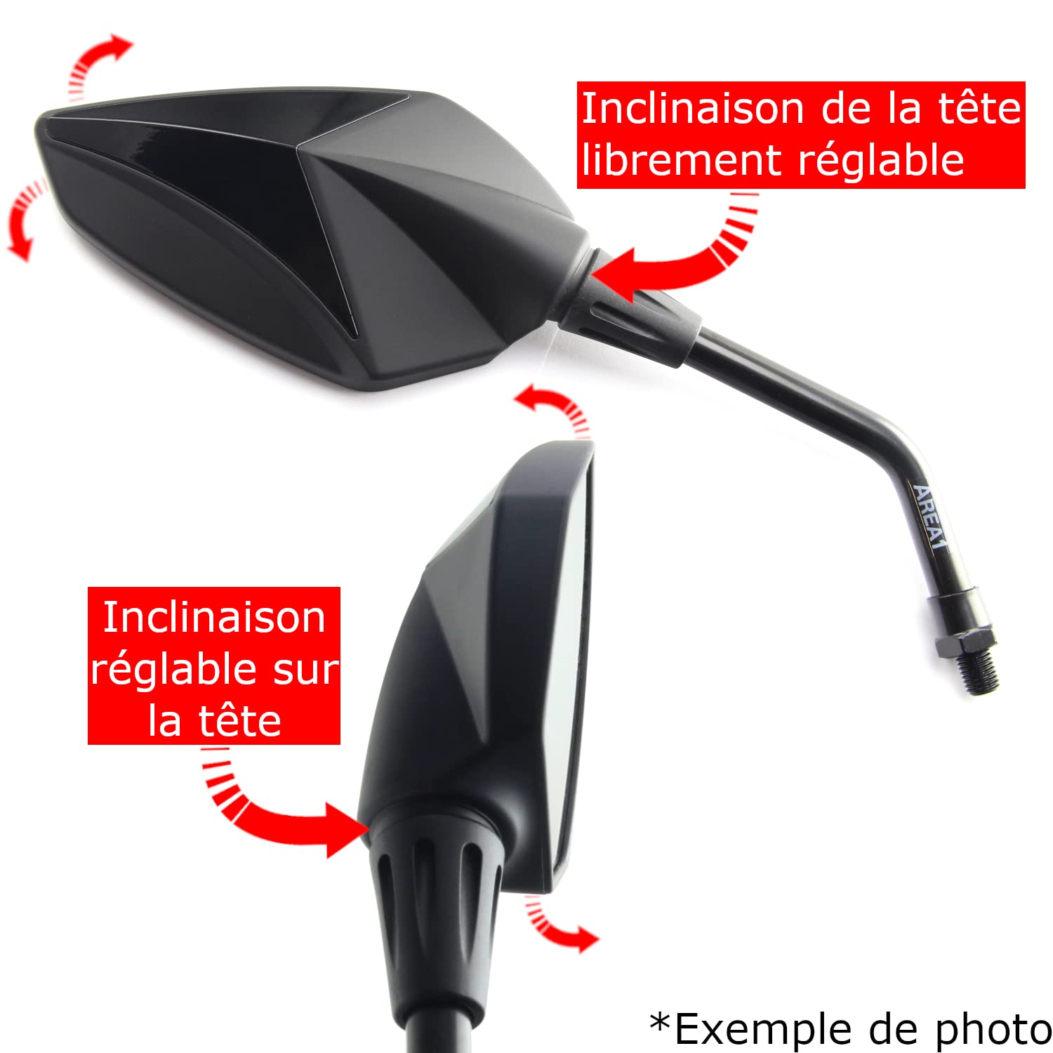 Area1 Rétroviseurs Moto Universel Retroviseur Latéral Homologué E, Certification CE (2xM10 Filetage à droite) compatible avec
