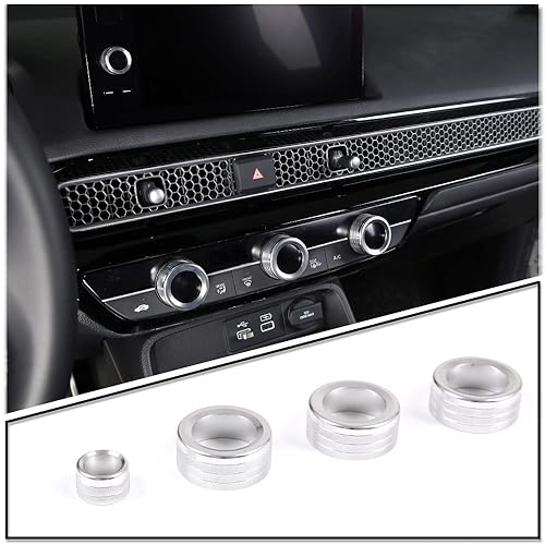 Miniatura 9 de Cubiertas de perilla de volumen de aire acondicionado de consola central para Honda Civic 2022/Honda CRV 2023, 4 piezas de aleación de aluminio A/C
