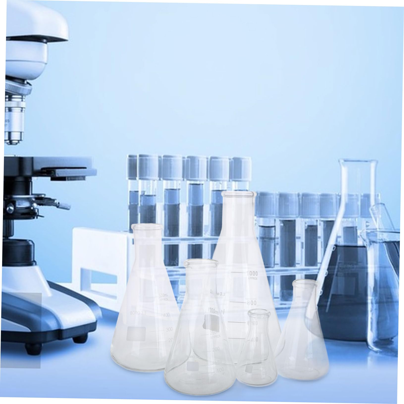 MAGICLULU Erlenmeyer Capacidad Variada 50ml a 1l de Vidrio Borosilicato Juego de 5 Matraces de Alta Resistencia Forma Cónica y Base Triangular, Accesorios Ideales para Laboratorio
