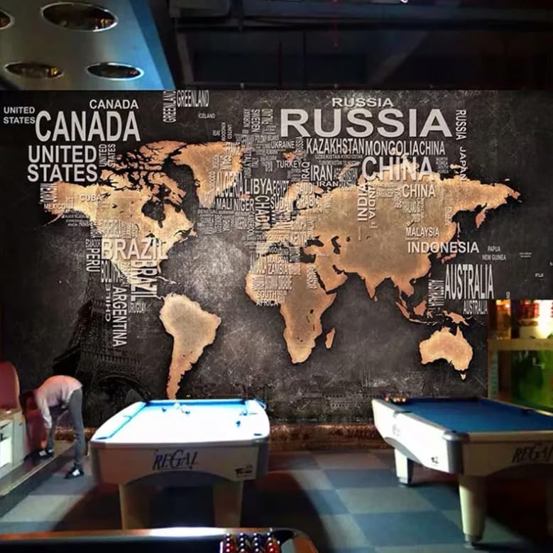 Papier peint carte du monde 3D archaïque 150x105 cm pour mur de restaurant et café
