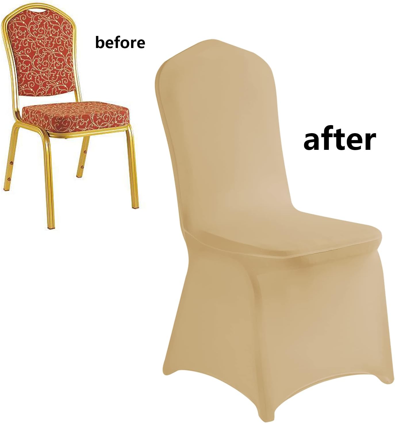 LZY 20pcs Spandex Chair Cover Stretch Slipcovers for Wedding Party, Dining Banquet Chair Decoration Covers (Champagne, 20)