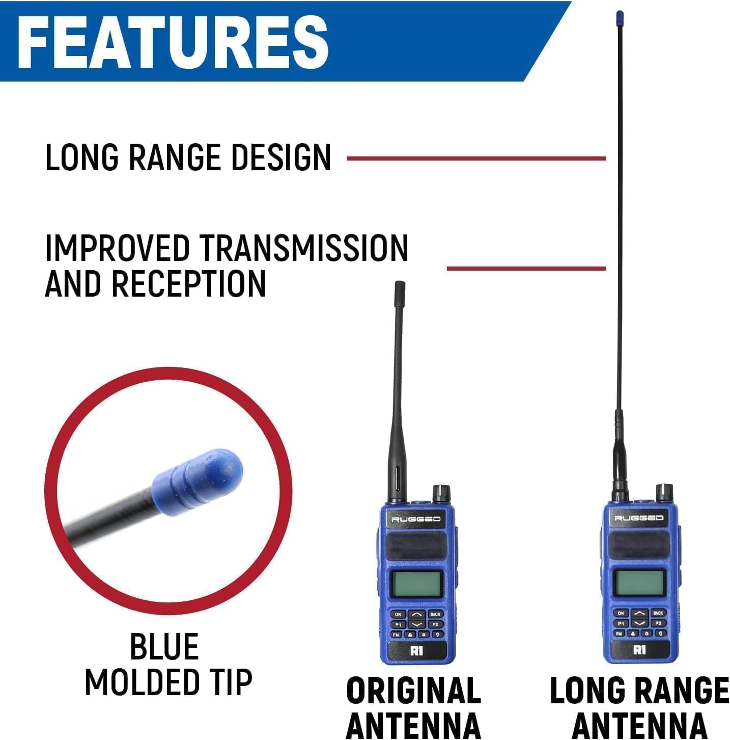 Rugged Radios Long Range Antenna for R1 / RDH-X / ABH7 Handheld Radio SMA-M