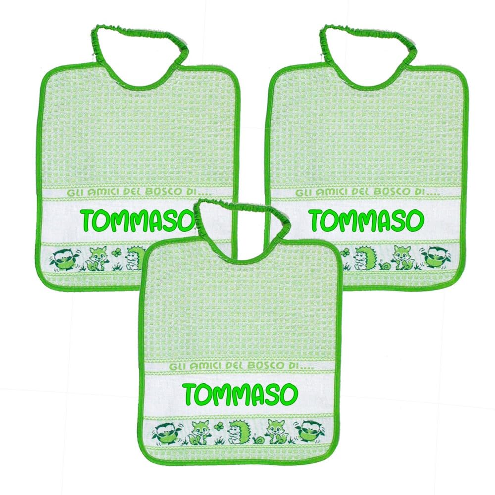 Bubabù 3 bavaglinIi personalizzati con nome BOSCO spugna con elastico cm.28x33 - Cotone 100% Made in Italy
