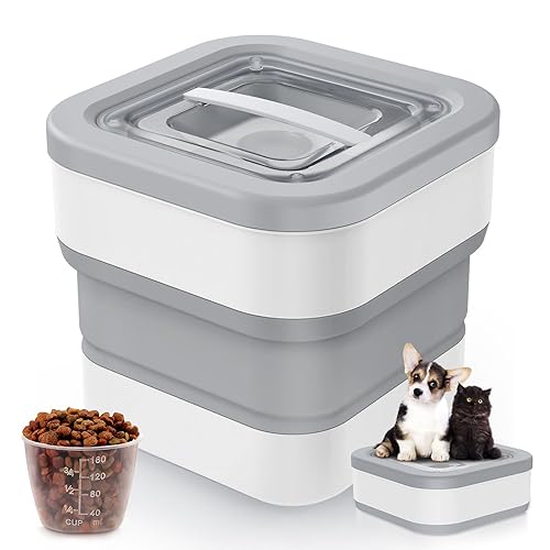 InnOrca Collapsible Dog Food Storage Container, 15 Lbs Max Capacity Cat Pet Food Container with Magnetic Lid & Measuring Cup, Multi Purpose Storage Container For Dry Food, Cereal
