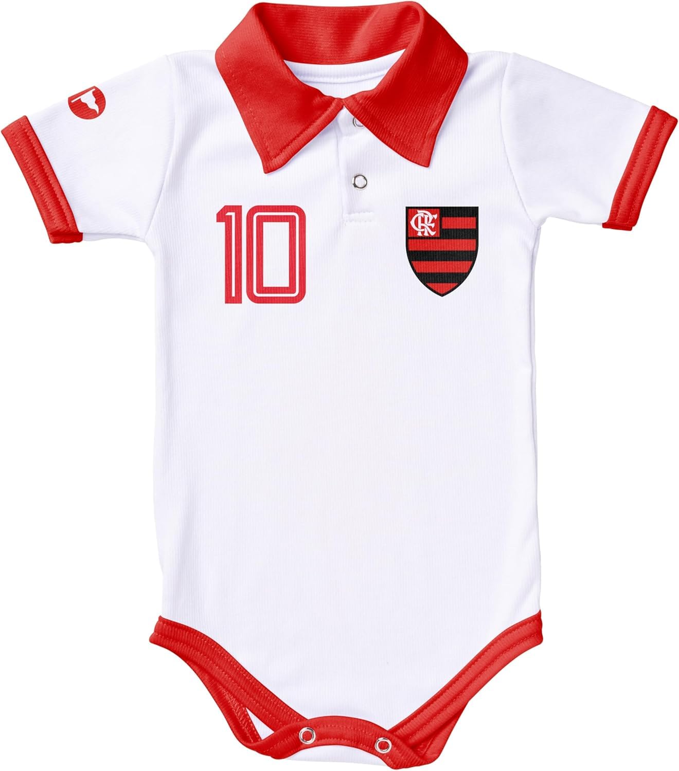 Body Polo Flamengo Bebê Unissex, Branco com Detalhes Vermelhos, Estilo Torcida