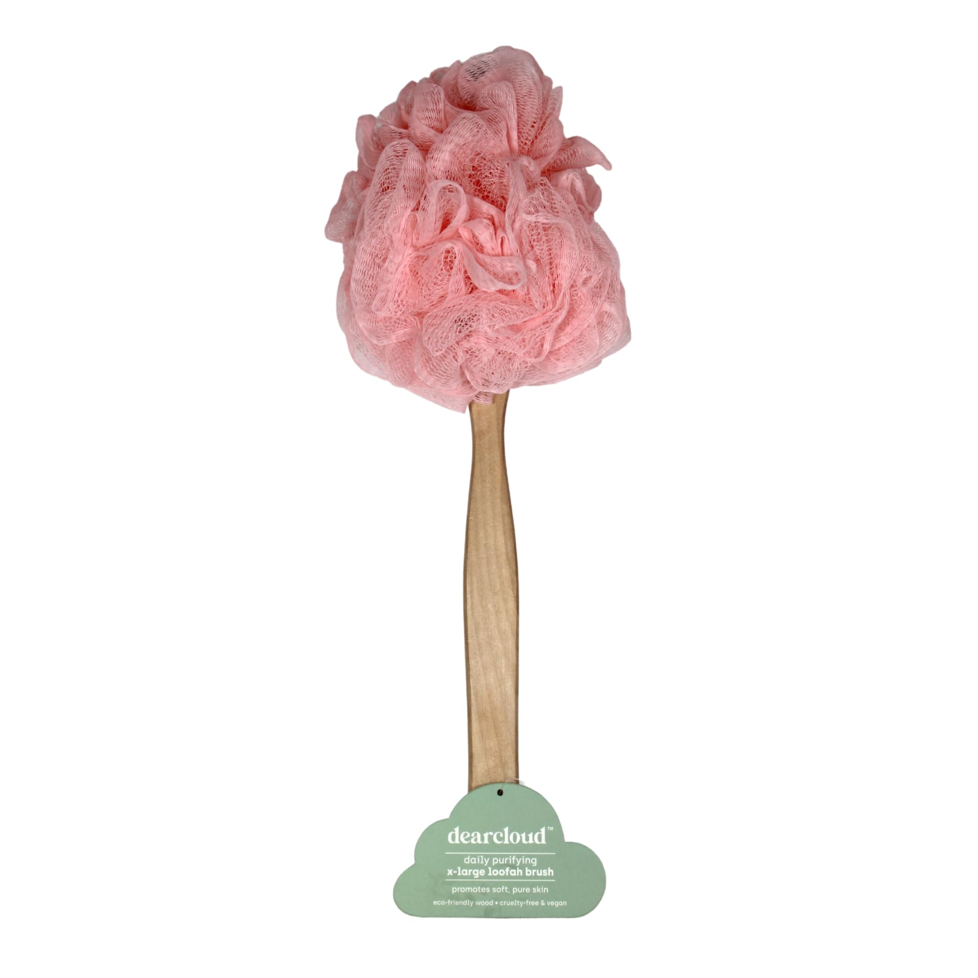 dearcloud Daily Purifying XL Loofah Brush – Exfoliating Body Exfoliator Scrubber with Long Handle for Shower - Shower Scrubber for Body (Peach)