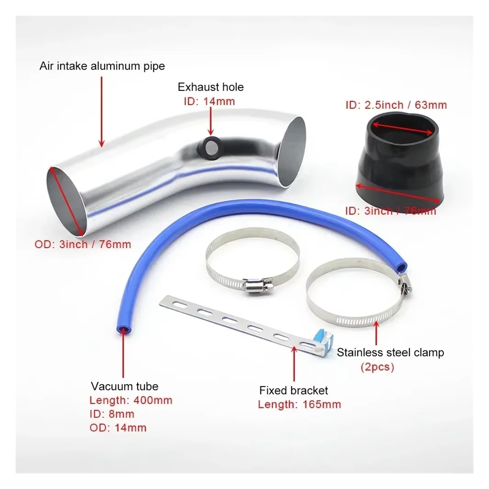 Filtro De Aire para Coche Filtro Aire Alto Flujo Modificado para Coche Universal Kit Tubo Entrada Filtro Aire Frío Invierno Reacondicionado De 76mm(A Blue)