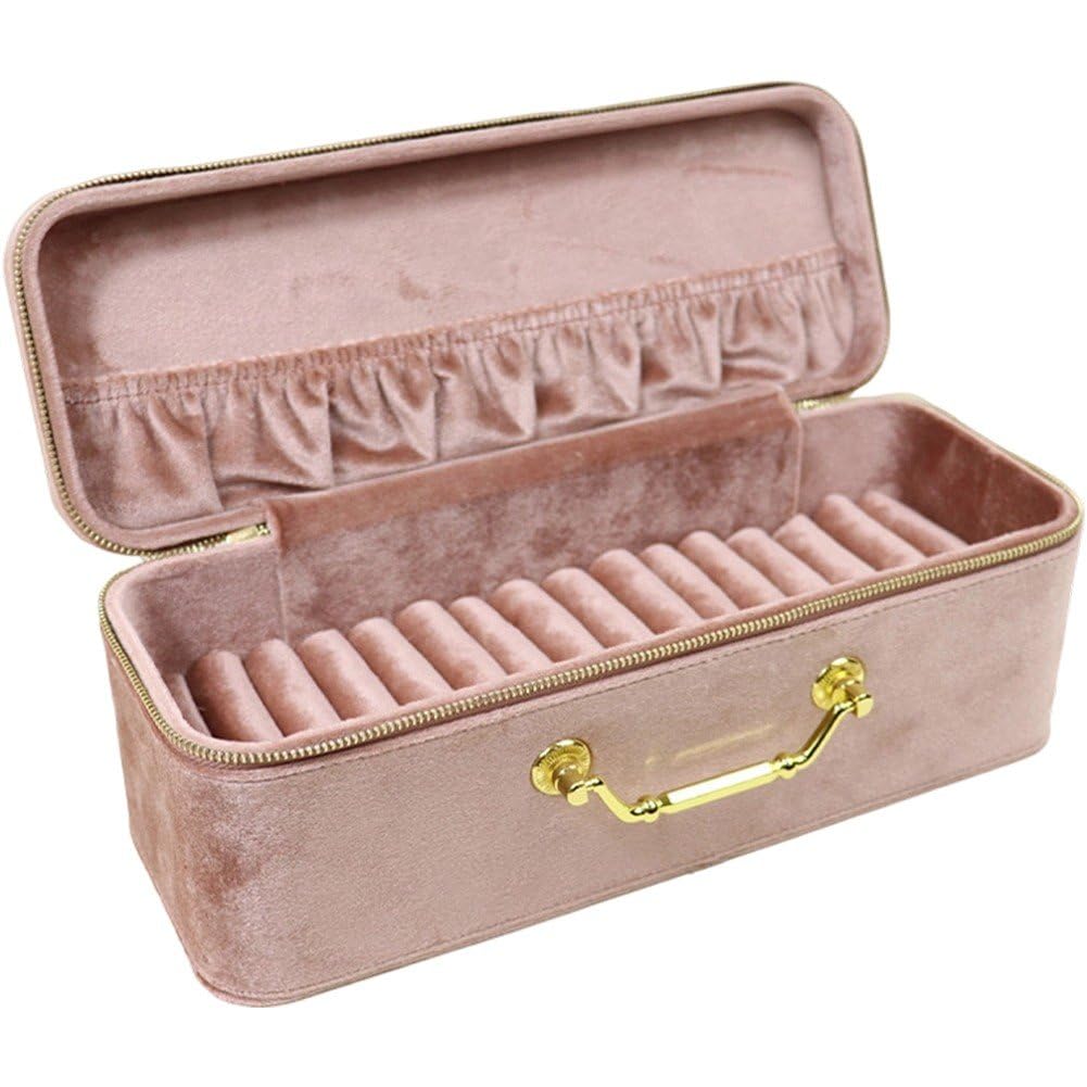 Baokuan Multiple Ring Box Jewelry Organizer Display Tray with Zipper Around Earring Holder Case for Wedding Birthday