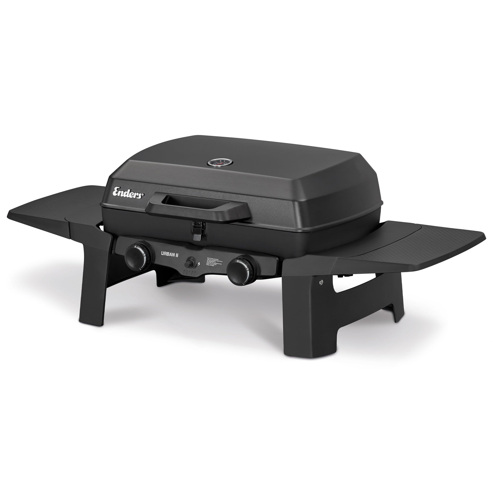 Enders® Gasgrill Urban II inkl. Thermometer, Tischgrill, Grillen-, Kochen- und Backen Funktion, 2 Brenner Edelstahl, Balkon-, Camping-Grill, Aluguss-Gehäuse, Gusseisen-Rost