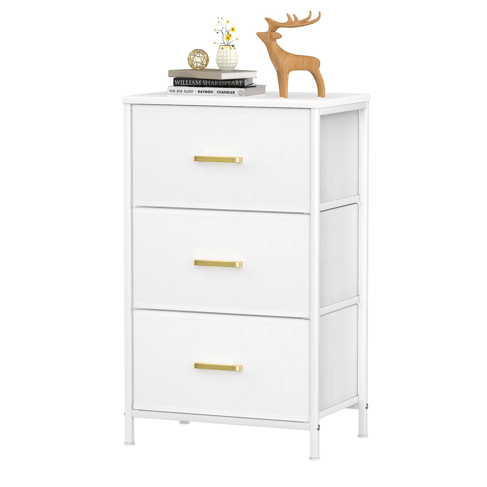 Innotic Mesitas de Noche con Almacenamiento, Ahorro de Espacio Modernas Cómoda de 3 Cajones Extraíbles de Tela para Dormitorio o Salón Entrada (Blanco)