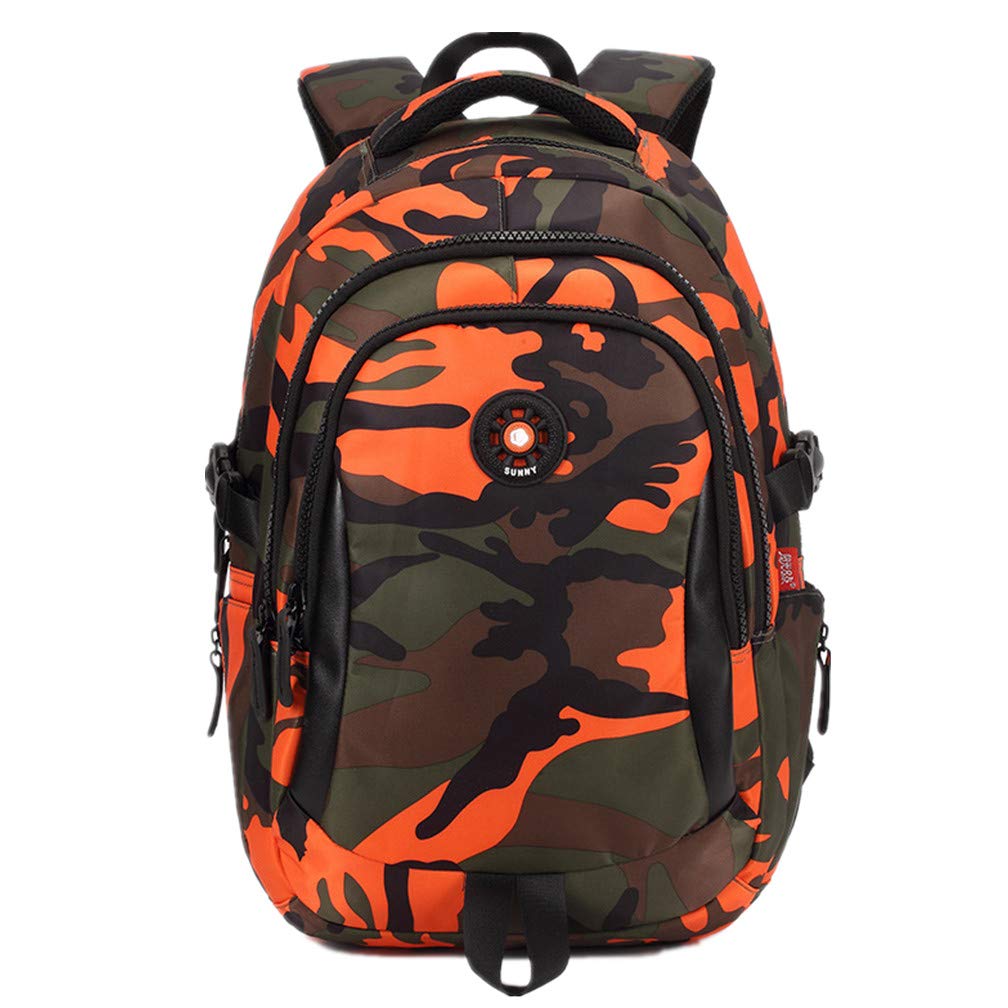 Canvas Backpack Vintage Drawstring Rucksack Casual Shoulder Bag Daypack with Alloy Hook Buckle for Men and Women(Camo Orange)