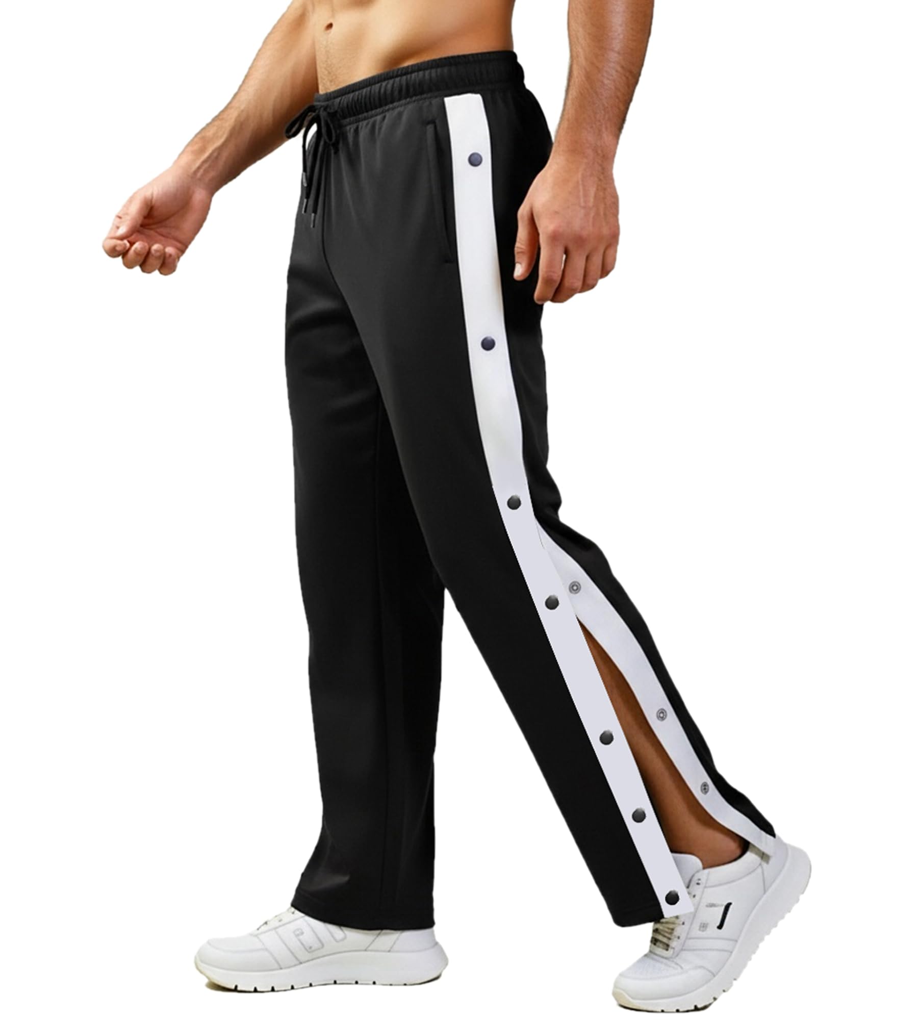 Neteson Revalidatiebroek voor heren, trainingsbroek met doorlopende ritssluiting aan de zijkant, volledige opening, joggingbroek met ritssluiting, operatie, met zakken, Marineblauw, XL