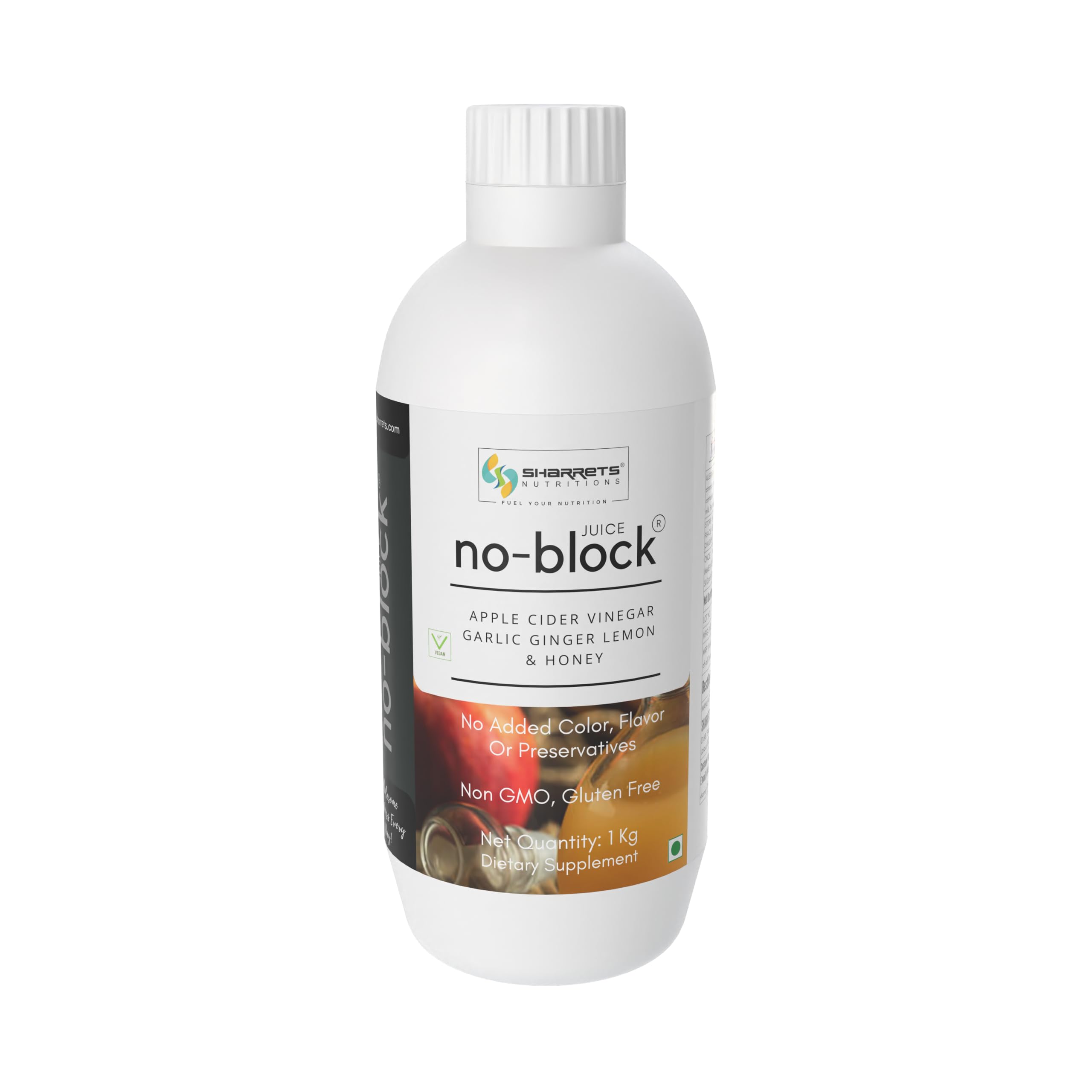 Sharrets No Block Juice 1Kg I Apple Cider Vinegar Garlic Ginger Lemon & Honey Blend – No Added Color, Flavor Or Preservatives