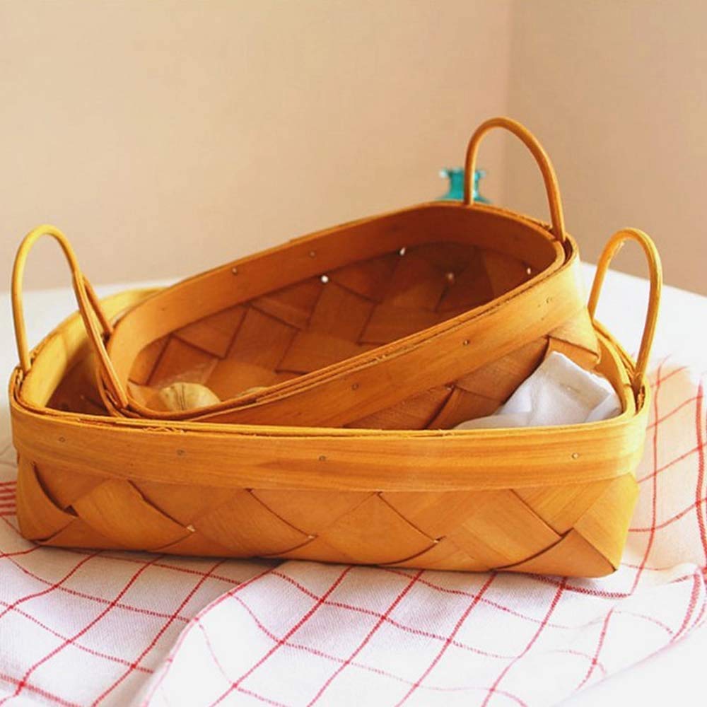 zaizai Cesta de Picnic, Cesta de Almacenamiento Cuadrada de ratán Tejida a Mano, Cesta de Frutas para Pan, Aperitivos, pastelería, Caja de clasificación de escombros-L